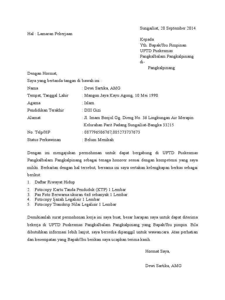 Surat Lamaran Puskesmas Pdf 