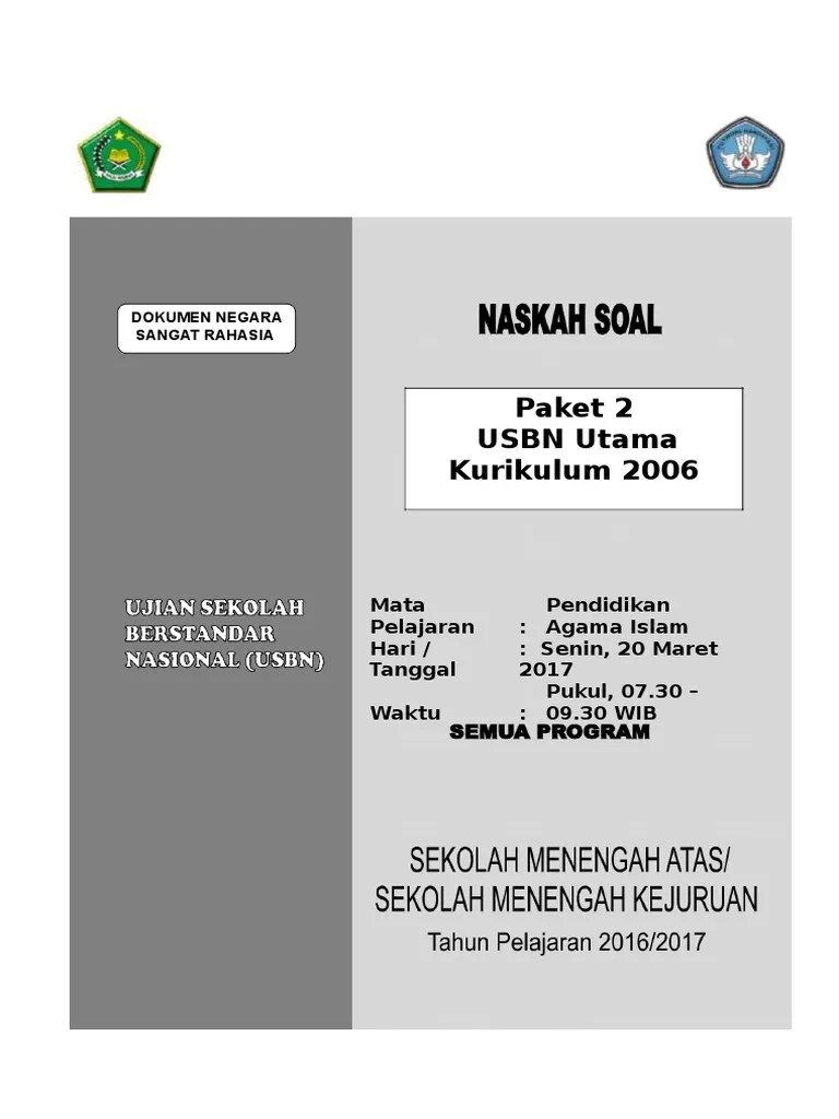 Contoh soal usbn agama islam smp kelas 9. 02 Master Soal Usbn Pai Sma Smk K2006 2016 2017 Utama P2