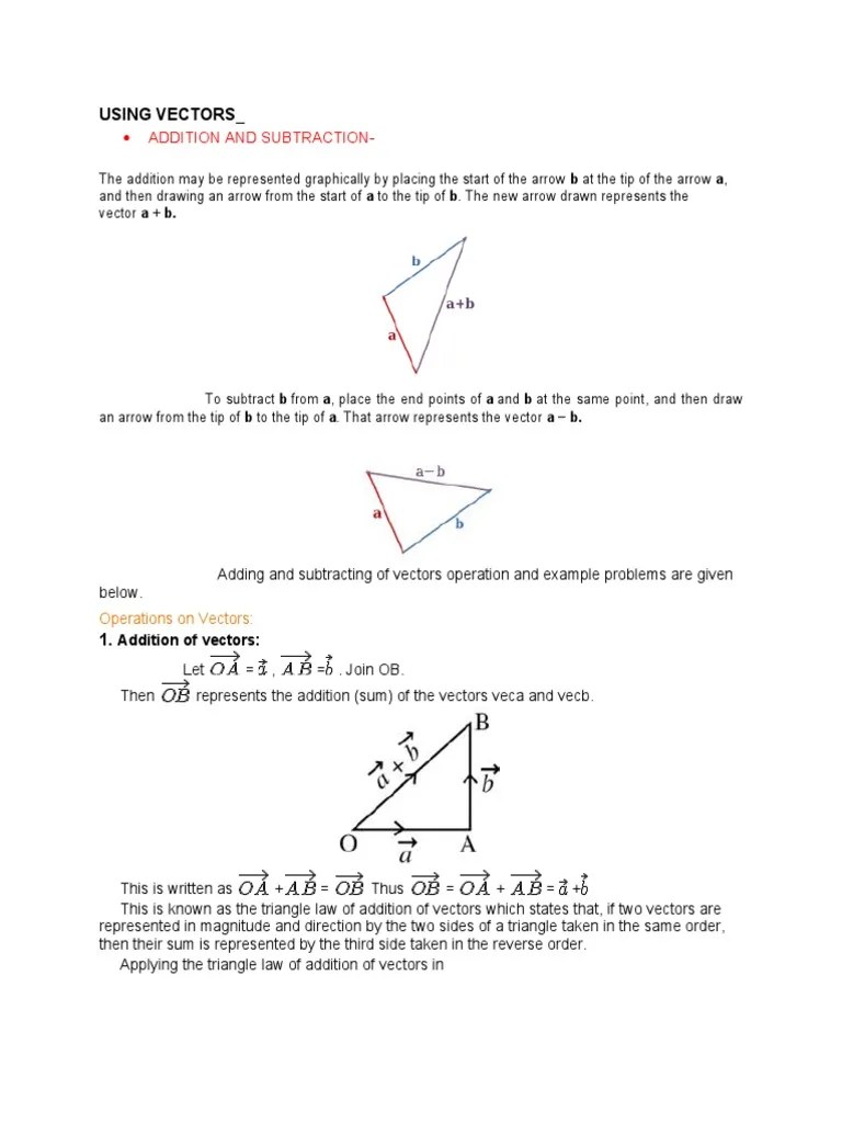 Using Vectors - : Addition And Subtraction | PDF | Scalar (Mathematics ...