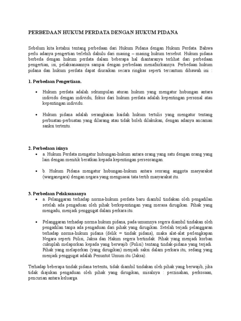 Perbedaan Hukum Perdata Dengan Hukum Pidana | PDF