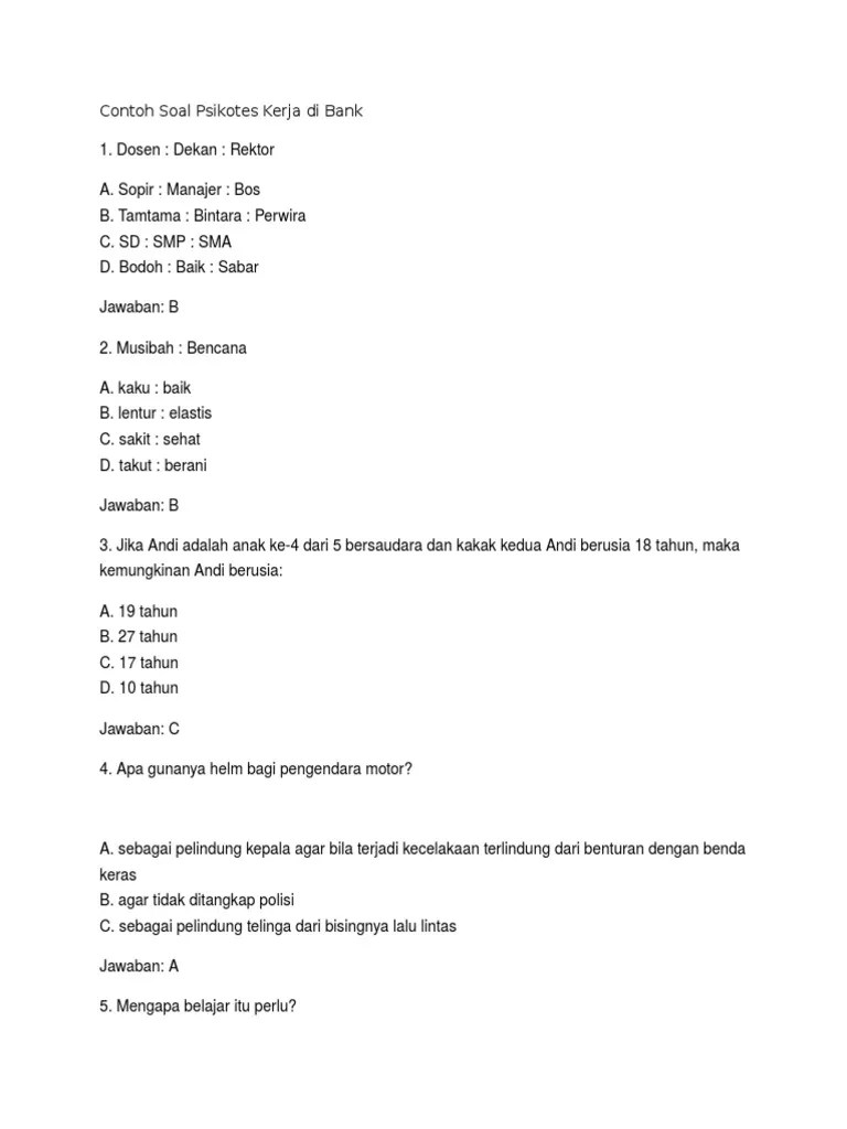 By jalen towne 08 jul, 2021 post a comment. Contoh Soal Psikotes Kerja Di Bank Goreng