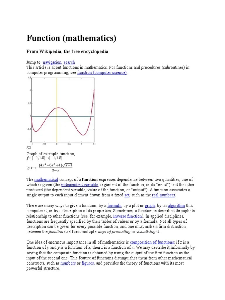 Function (Mathematics) : From Wikipedia, The Free Encyclopedia | PDF ...