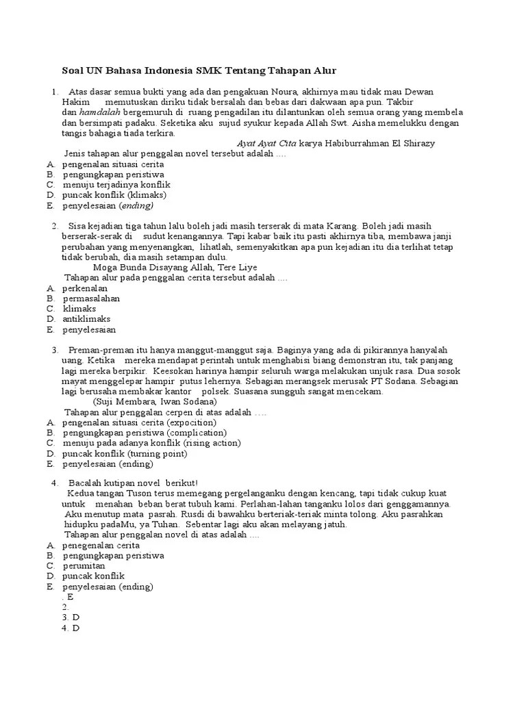 Menentukan konflik yang terdapat pada kutipan cerpen. Soal Un Bahasa Indonesia Smk Tentang Tahapan Alur Pdf