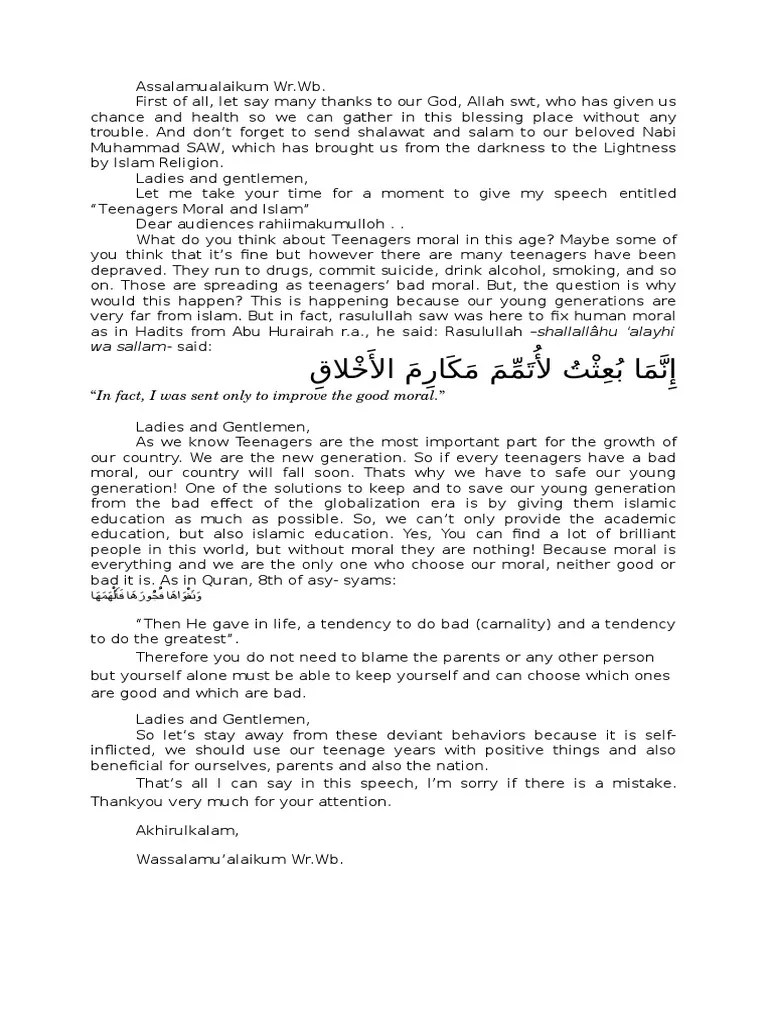 Agama apabila tidak dilandasi dengan ikhlas dan kejujuran akan runyam dan. Contoh Kultum Bahasa Inggris