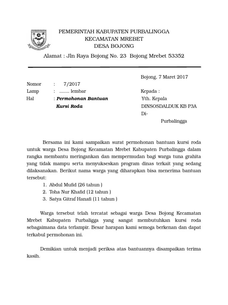 Contoh Proposal Minta Bantuan Kursi Roda Ke Dinas Sosial