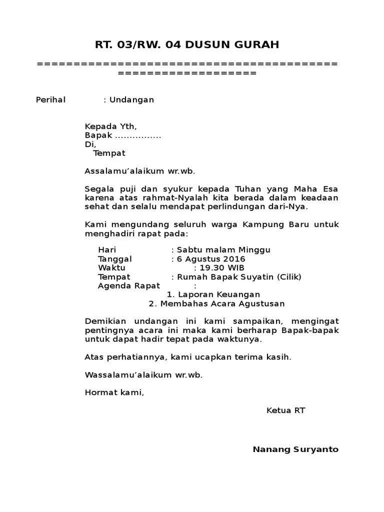 651 surat undangan rapat guru. Contoh Surat Undangan Rapat Rt Pdf