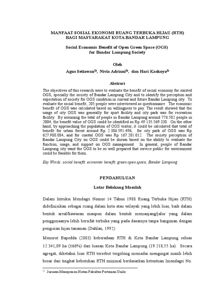 Manfaat Sosial Ekonomi Ruang Terbuka Hij | PDF