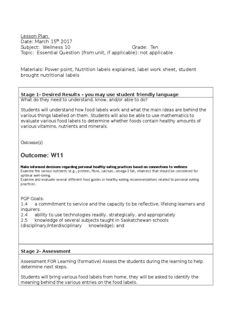 Nutritional Labels Lesson Plan | PDF | Nutrition Facts Label ...