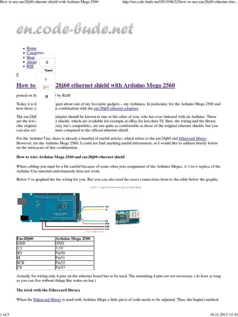 How To Use Enc28j60 Ethernet Shield With Arduino Mega 2560 | PDF ...