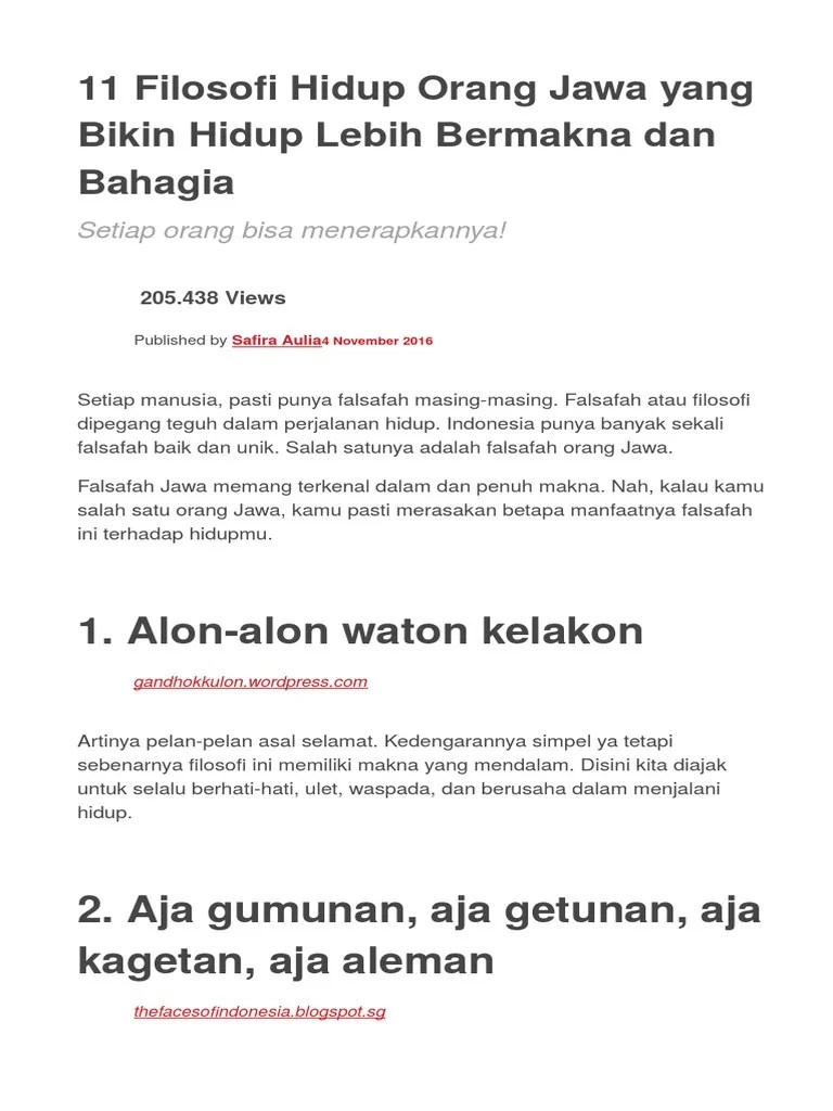 Jika dirangkai menjadi kata, mungkin butuh lembar seluas dunia. 11 Filosofi Hidup Orang Jawa Yang Bikin Hidup Lebih Bermakna Dan Bahagia Pdf