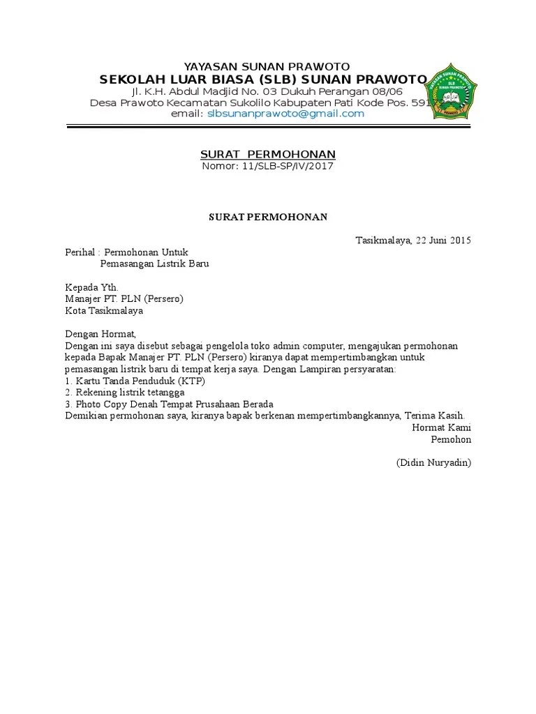 Contoh surat permohonan pasang listrik baru untuk masjid. Surat Permohonan Pasang Baru Listrik Pln Contoh Seputar Surat