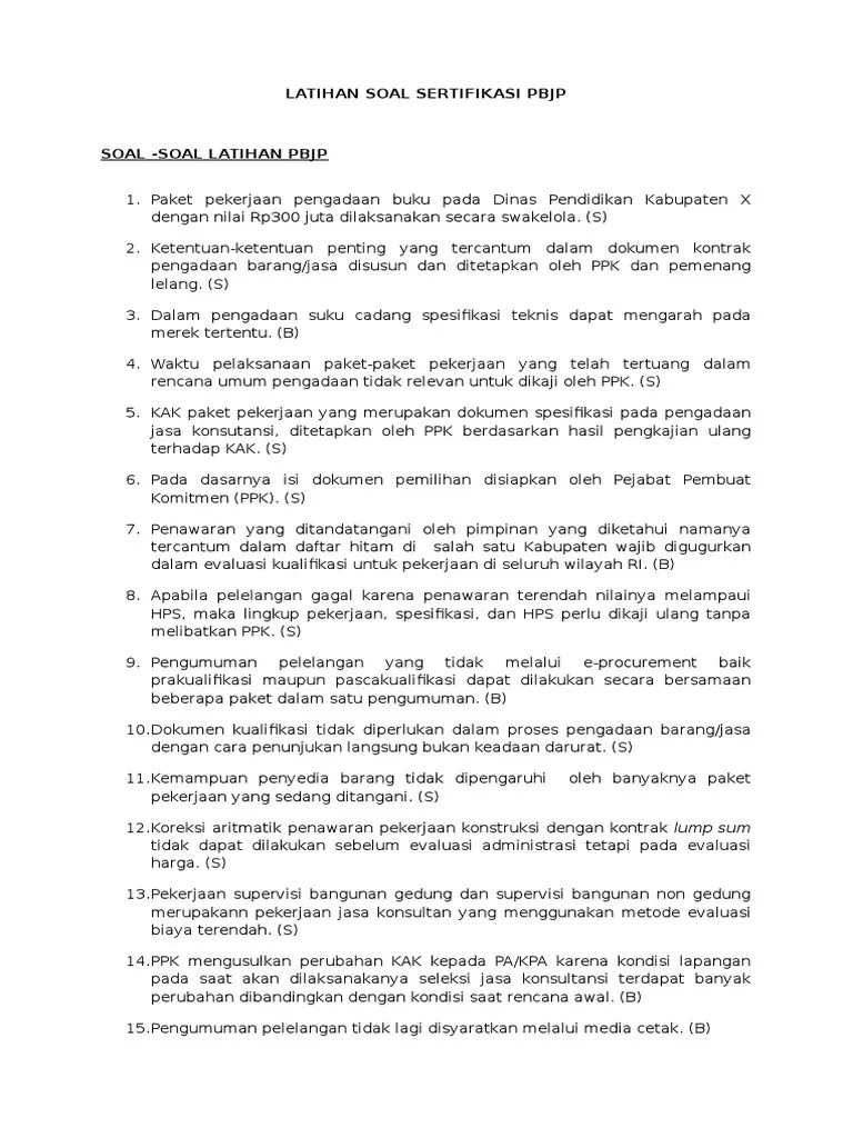 Ujian sertifikasi ahli pengadaan barang/jasa pemerintah. Soal Latihan Pbj Jawabannya 3 Tipe Pdf