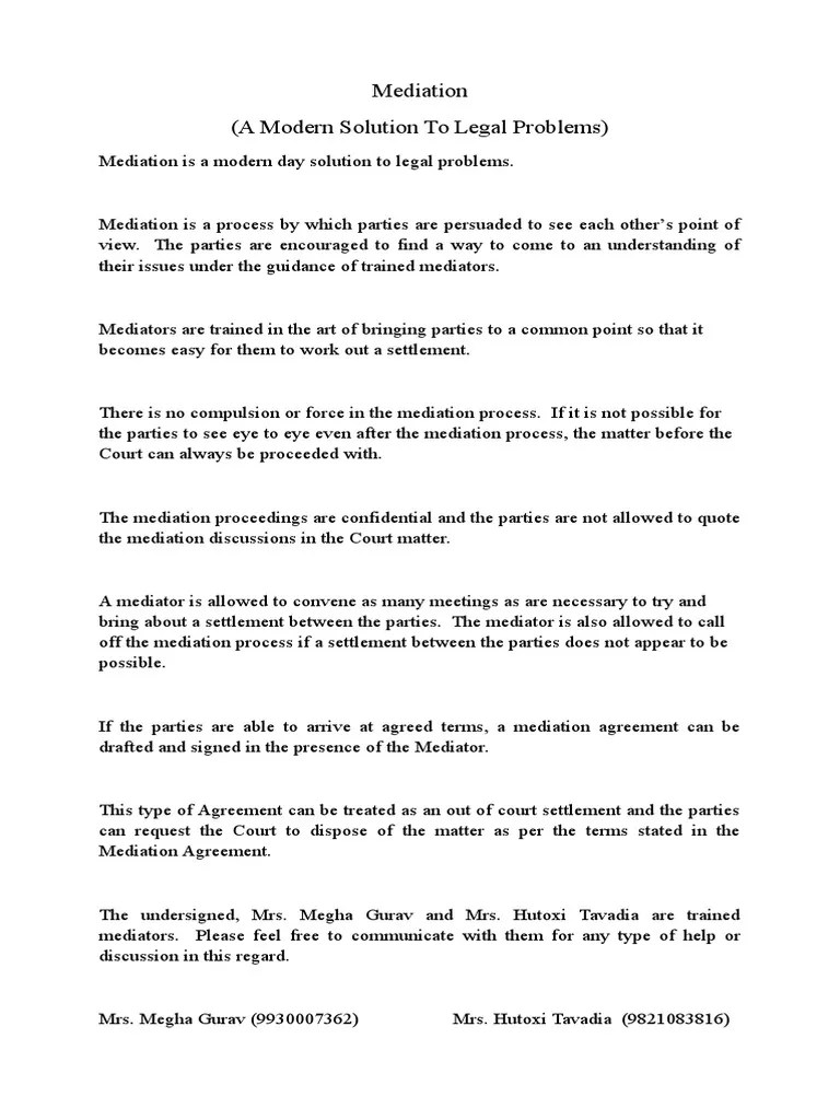 Mediation A Modern Solution To Legal Problems Pdf