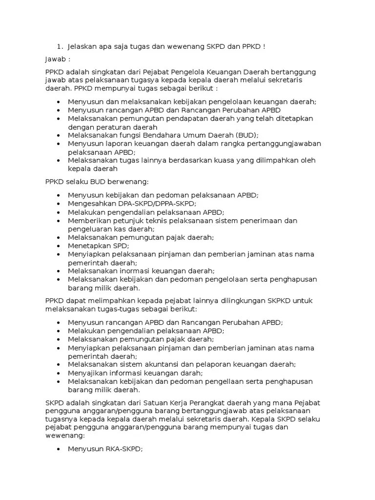 Jelaskan Apa Saja Tugas Dan Wewenang SKPD Dan PPKD | PDF