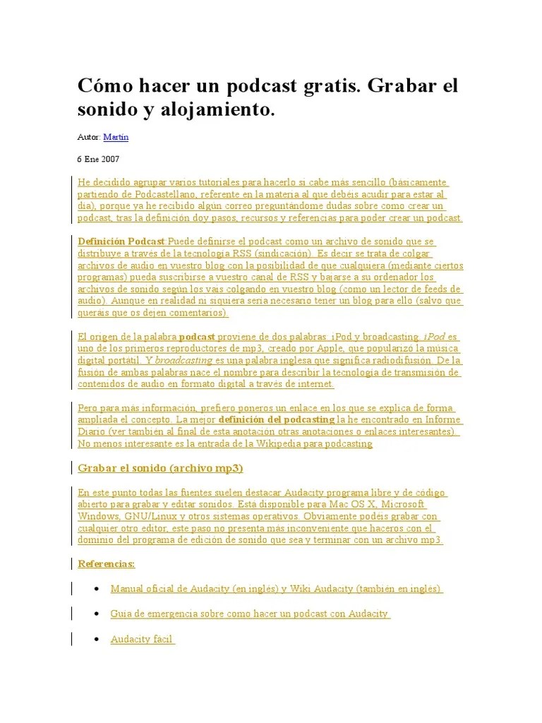 Cómo Hacer Un Podcast Gratis | PDF | Podcast | Blog