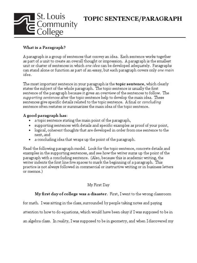 Topic Sentence Paragraph | PDF | Paragraph | Sentence (Linguistics)