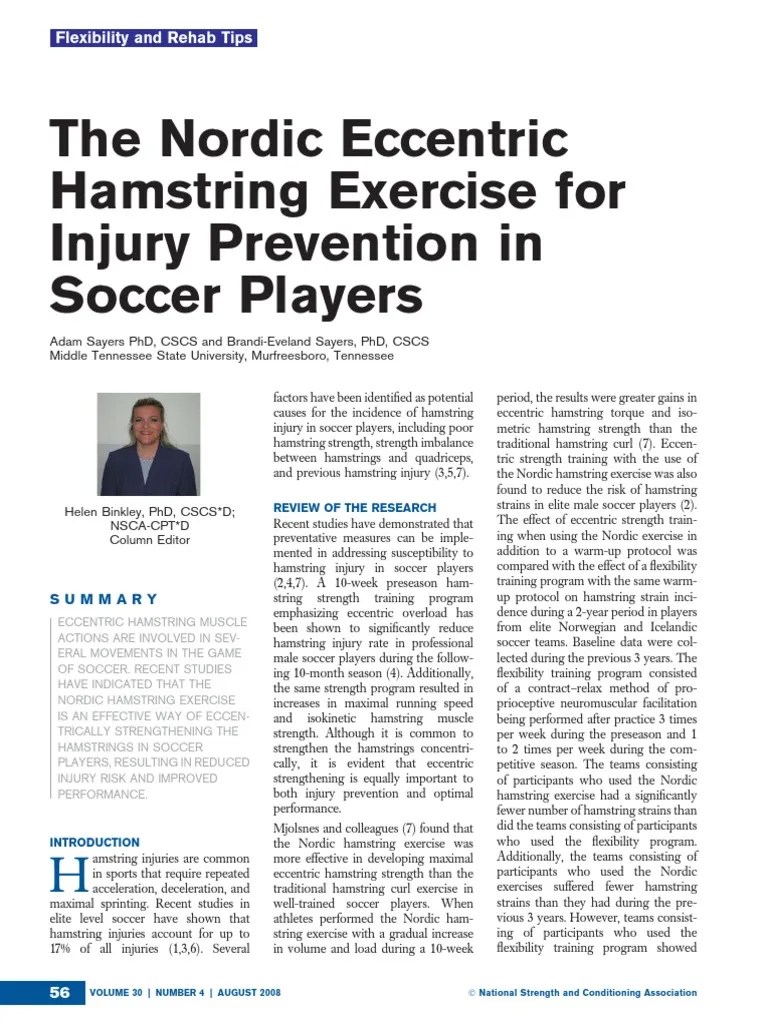 Sayers, A. (2008) - The Nordic Eccentric Hamstring Exercise For Injury ...