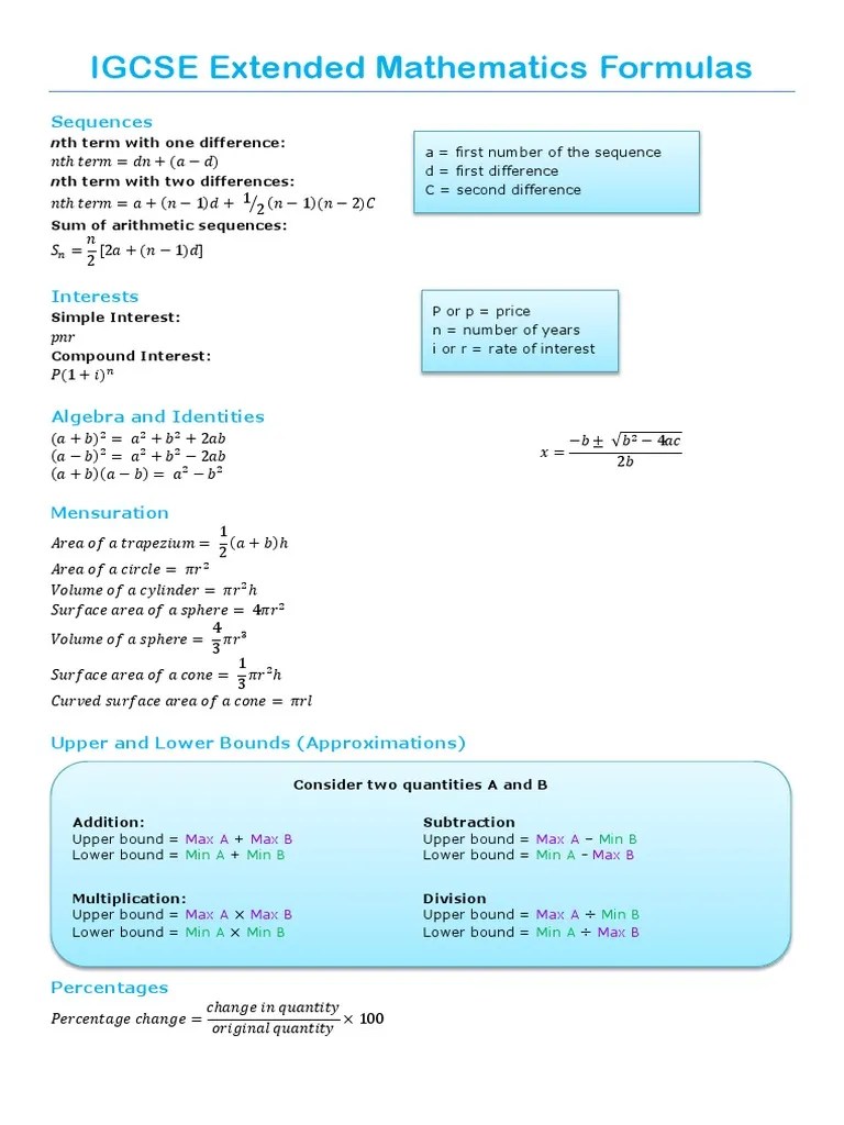 IGCSE Extended Mathematics Formulas: Sequences | PDF