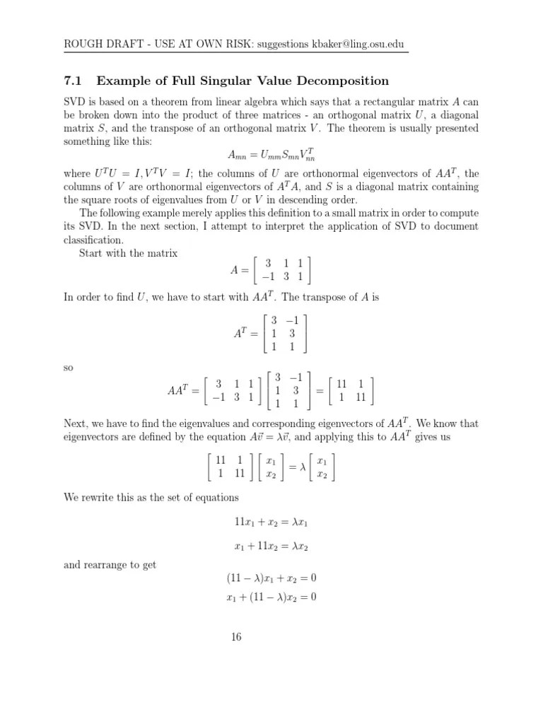 Singular Value Decomposition Example.pdf | Eigenvalues And Eigenvectors | Operator Theory