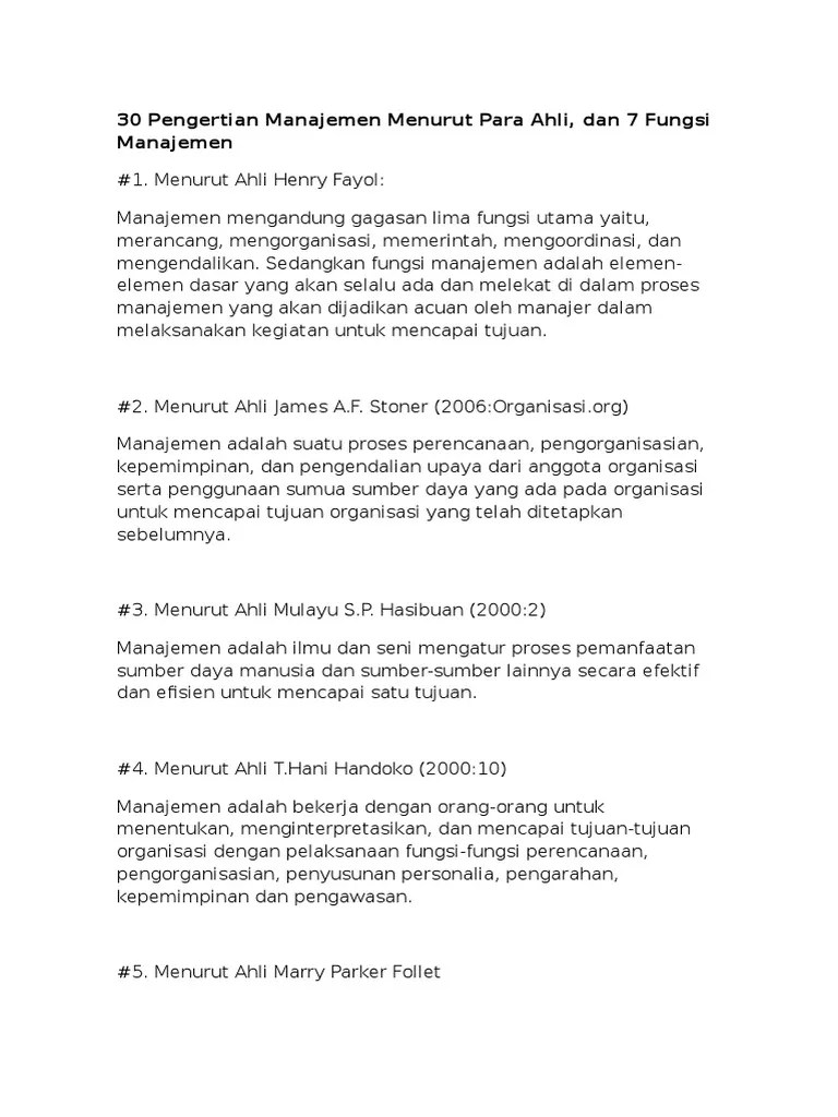 30 Pengertian Manajemen Menurut para Ahli | PDF