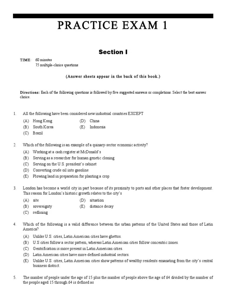 Practice exam 1: ap human geography
