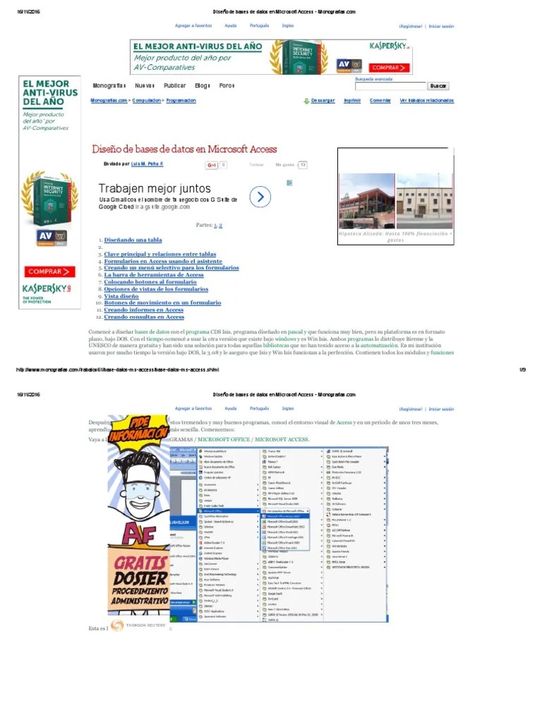 Diseño De Bases De Datos En Microsoft Access - Monografias | PDF ...