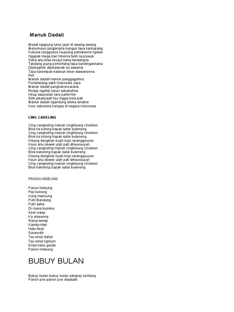 Lirik lagu bubuy bulan asal daerah jawa barat. Lirik Lagu Daerah Sunda Pdf