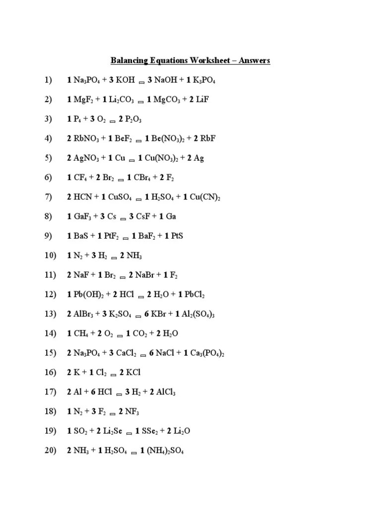 The printable worksheets are provided with separate answer . Balancing Equations Worksheet Answers Pdf Chemical Substances Mole Unit
