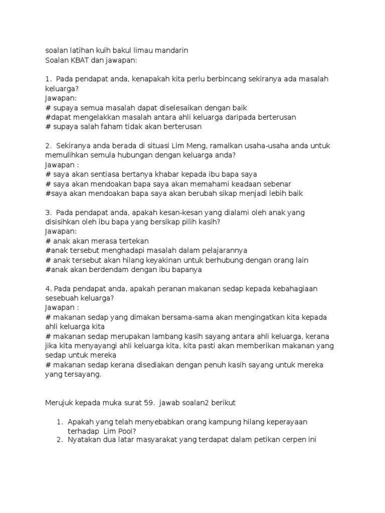 Komponen sastera dan novel bm / bahasa melayu. Soalan Latihan Kuih Bakul Limau Mandarin Pdf