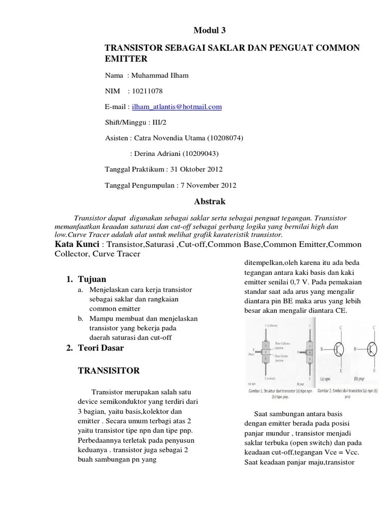 Modul 3 Transistor Sebagai Saklar Dan Penguat Common