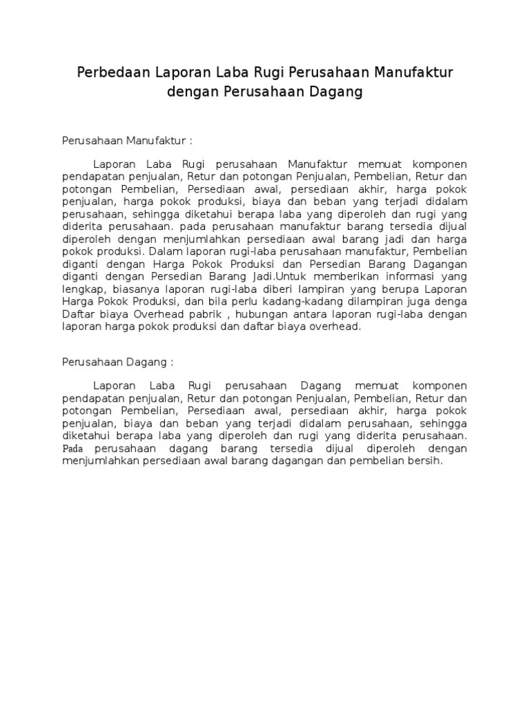 Perbedaan Laporan Laba Rugi Perusahaan Manufaktur Dengan Perusahaan Dagang  | PDF