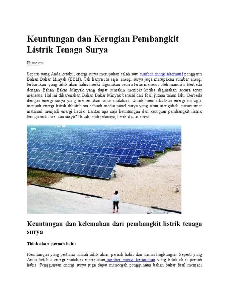 Keuntungan Dan Kerugian Pembangkit Listrik Tenaga Surya | PDF