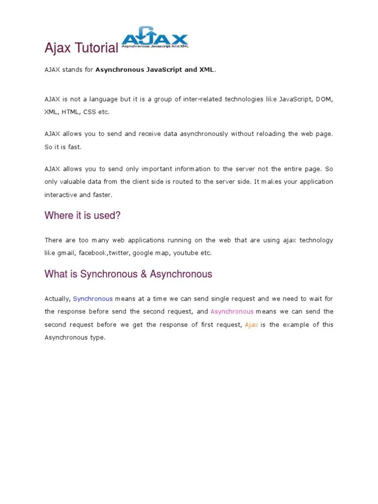 Ajax Tutorial: Where It Is Used? | Download Free PDF | Ajax ...
