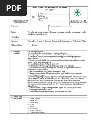 Sop Penyiapan Dan Penyerahan Resep Racikan | PDF