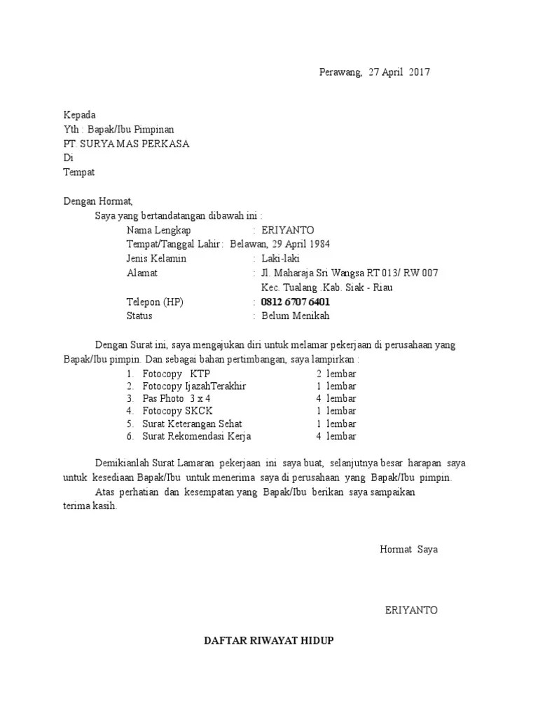 Contoh Surat Lamaran Kerja Bagian Produksi Sebagai Operator Kepala Supervisor Surat Surat Pengunduran Diri Kerja 