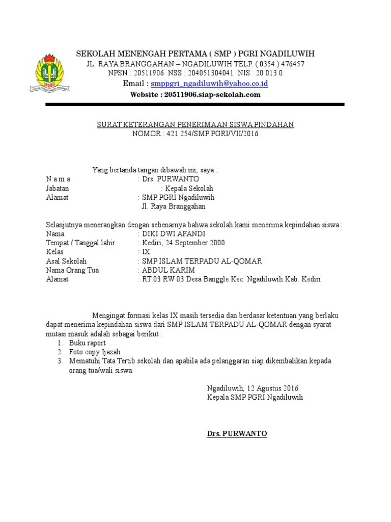 Doc Surat Keterangan Telah Menerima Siswa Baru Dahan Sarnen Wong Barengkok Academia Edu Demikian surat keterangan penerimaan siswa pindahan ini di buat untuk dapat di pergunakan.