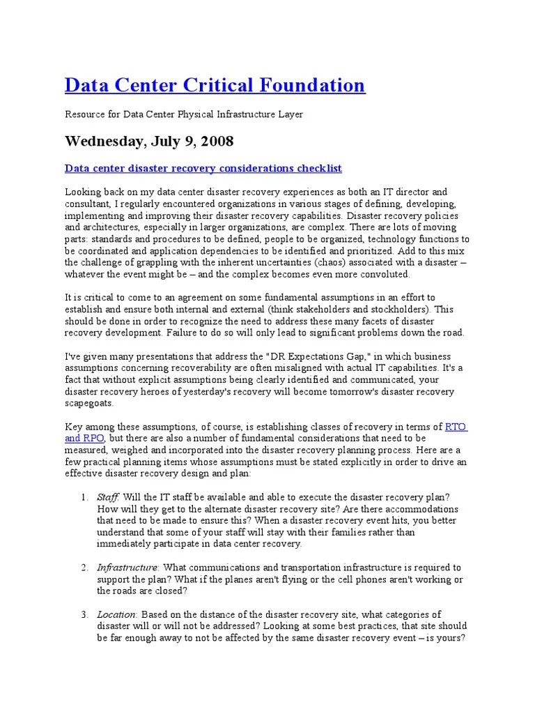 Data Centre Critical | PDF | Data Center | Disaster Recovery