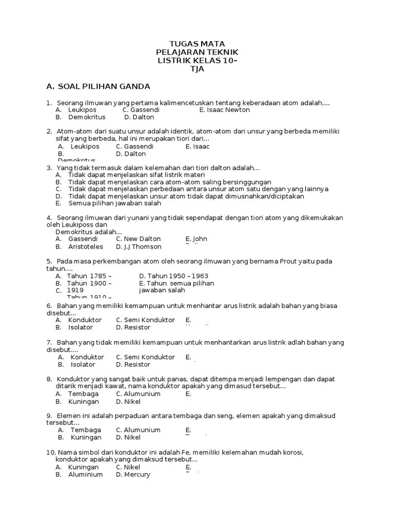 Contoh soal pilihan ganda alat ukur. 1 Soal Teknik Listrik Web Pdf