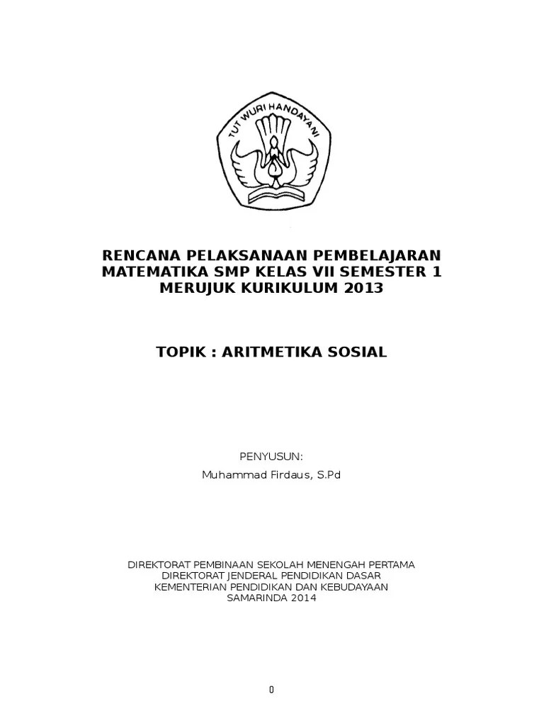 Soal tematik ulangan tengah semester ( uts ) kelas 2 sd semester 1 ( ganjil ) kurikulum 2013 tema 2 : Rpp Aritmetika Sosial Kelas 7 Pdf