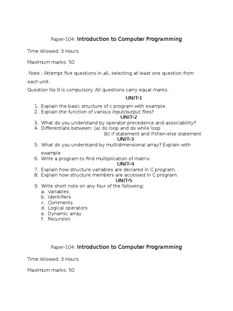 Introduction To Computer Programming: UNIT-1 | PDF