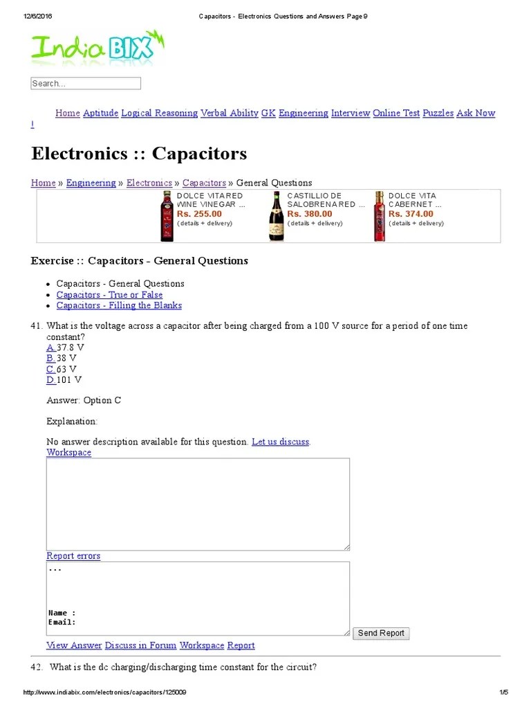 Capacitors Electronics Questions And Answers Page 9