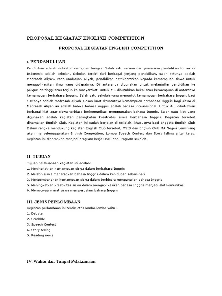 Adalah kegiatan siswa program studi pendidikan bahasa . Proposal Kegiatan English Competition Pdf