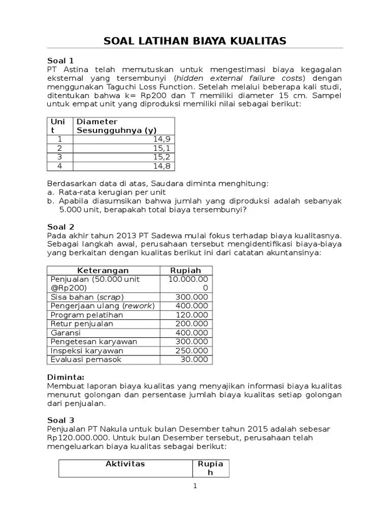Soal Dan Jawaban Tentang Materi Biaya Mutu Jawabanku Id - Deskripsi Mata Kuliah.