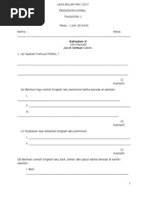 Contoh tingkah laku yang tidak bermoral. Soalan Moral U1f1 Pdf