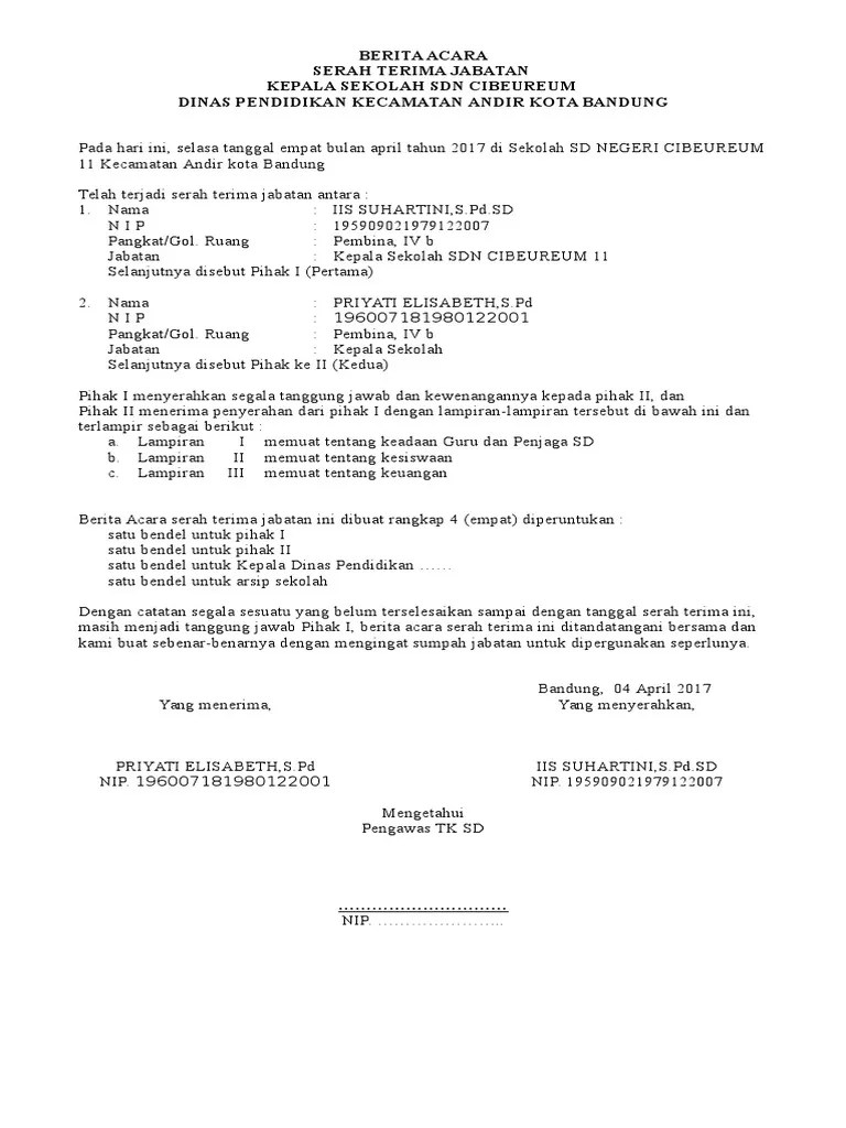 Contoh Berita Acara Sertijab Kepala Sekolah | PDF