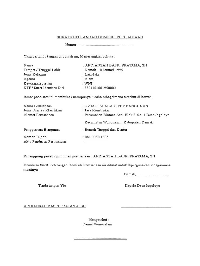 Surat permohonan kepada camat batu ampar;; Surat Keterangan Domisili Perusahaan Translate To English