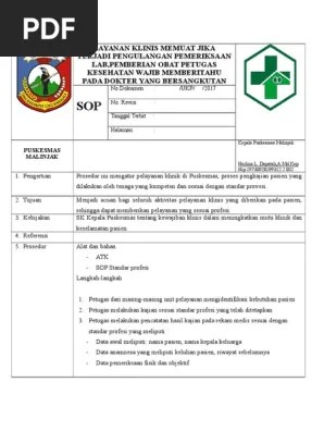 Sop Layanan Klinis Memuat Jika Terjadi Pengulangan Pemeriksaan Lab | PDF