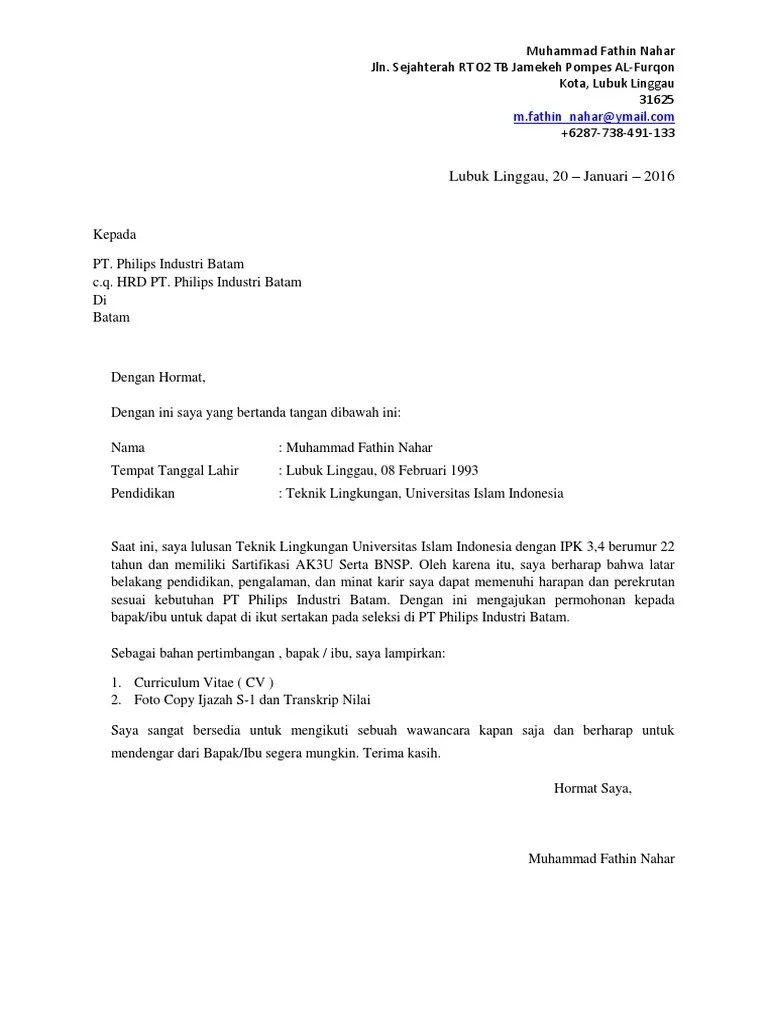 Berikut yang dapat kita bagikan terkait contoh surat lamaran kerja di pt epson batam. 17 Contoh Surat Lamaran Kerja Batam Contoh Surat Lamaran Kerja
