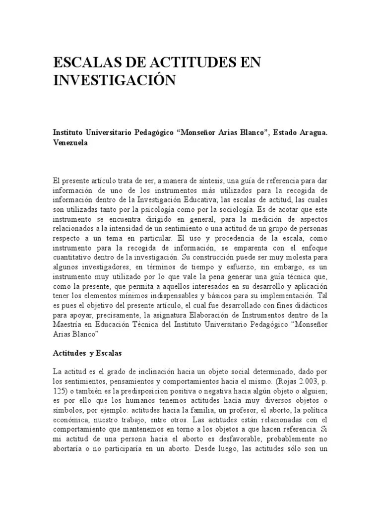Escalas De Actitudes En Investigación | PDF | Medición | Escala Likert