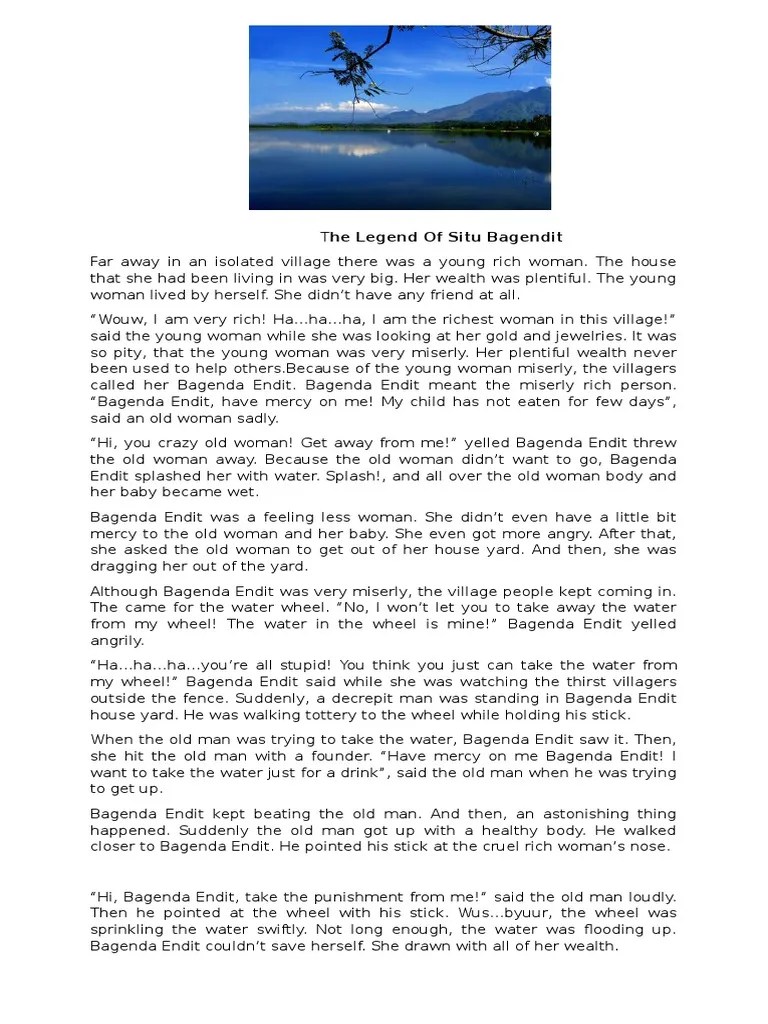 Dongeng Bahasa Inggris The Legend of Situ Bagendit | PDF | Piracy | Oceans